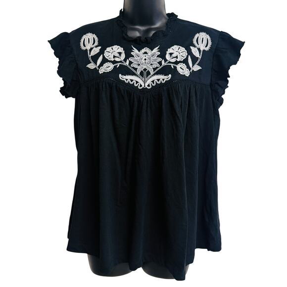 Knox Rose Tops - Knox Rose Target Size Medium Top Blouse Black White Cap Sleeve Ruffle Women New